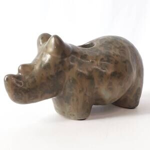 Ceramic Rhinoceros Taper Candle Holder Single Green Black Cute Minimal